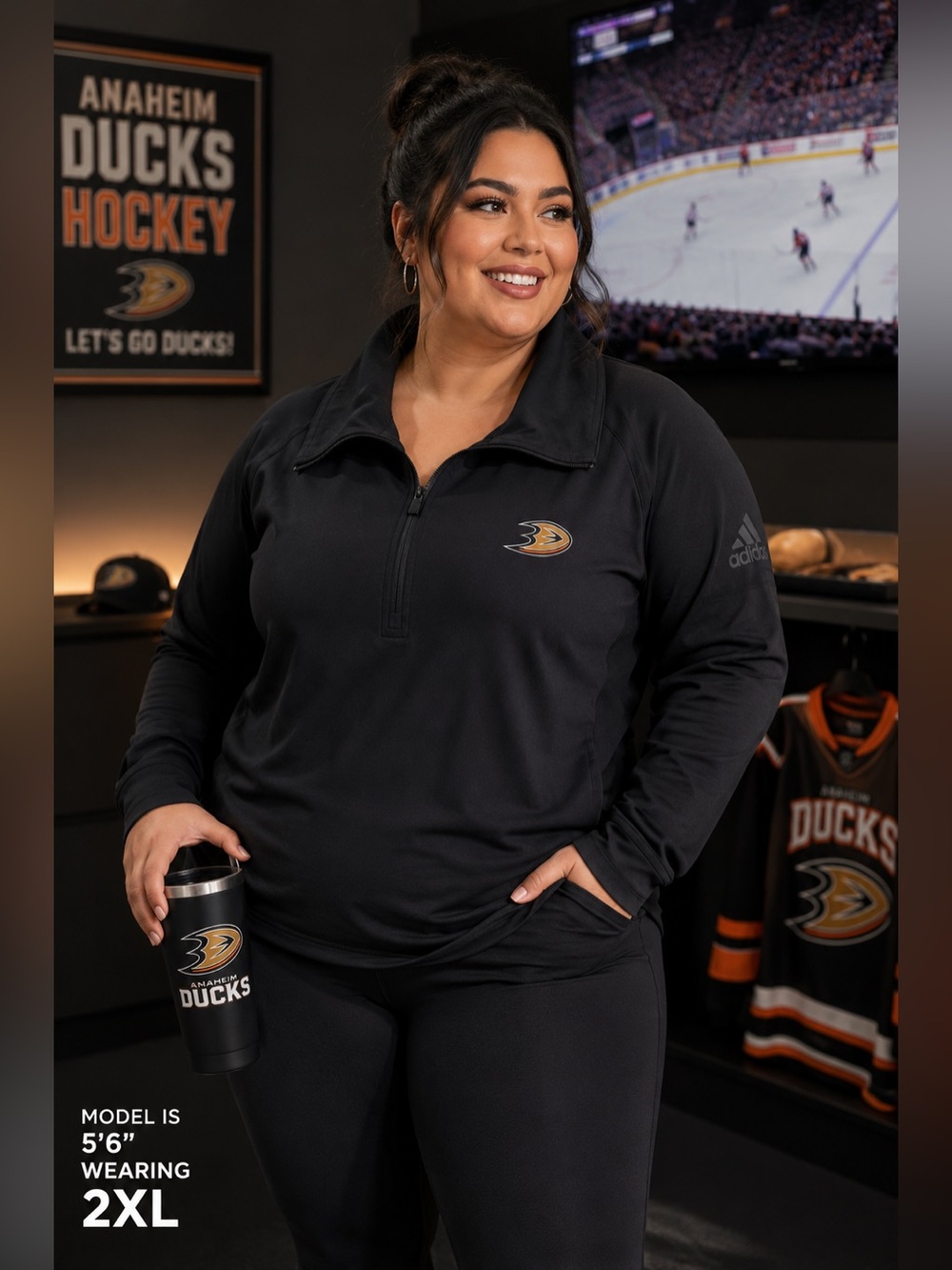 Adidas Anaheim Ducks Women’s 1/4 Zip Pullover — Authentic NHL Collection slimfit - Picture 1 of 10